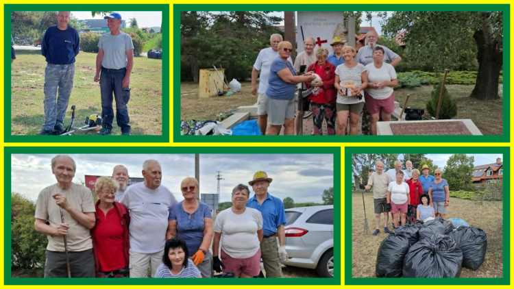 2026-07-06 Szent György szobornál gaz nyírása, gereblyézés,takarítás, kapálás, locsolás