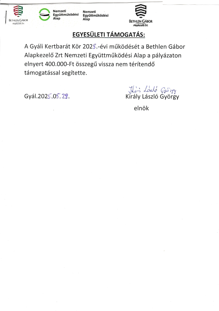 EGYESÜLETI TÁMOGATÁS BETHLEN GÁBOR ALAPKEZELŐ ZRT NEMZETI EGYÜTTMŰKÖDÉSI ALAPTÓL